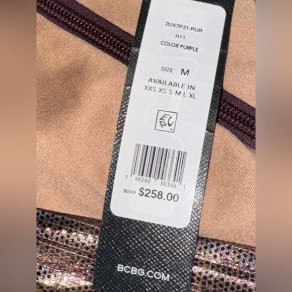 NWT womens BCBGMAXAZRIA purple gold Metallic knee length Dress size medium - Picture 8 of 10